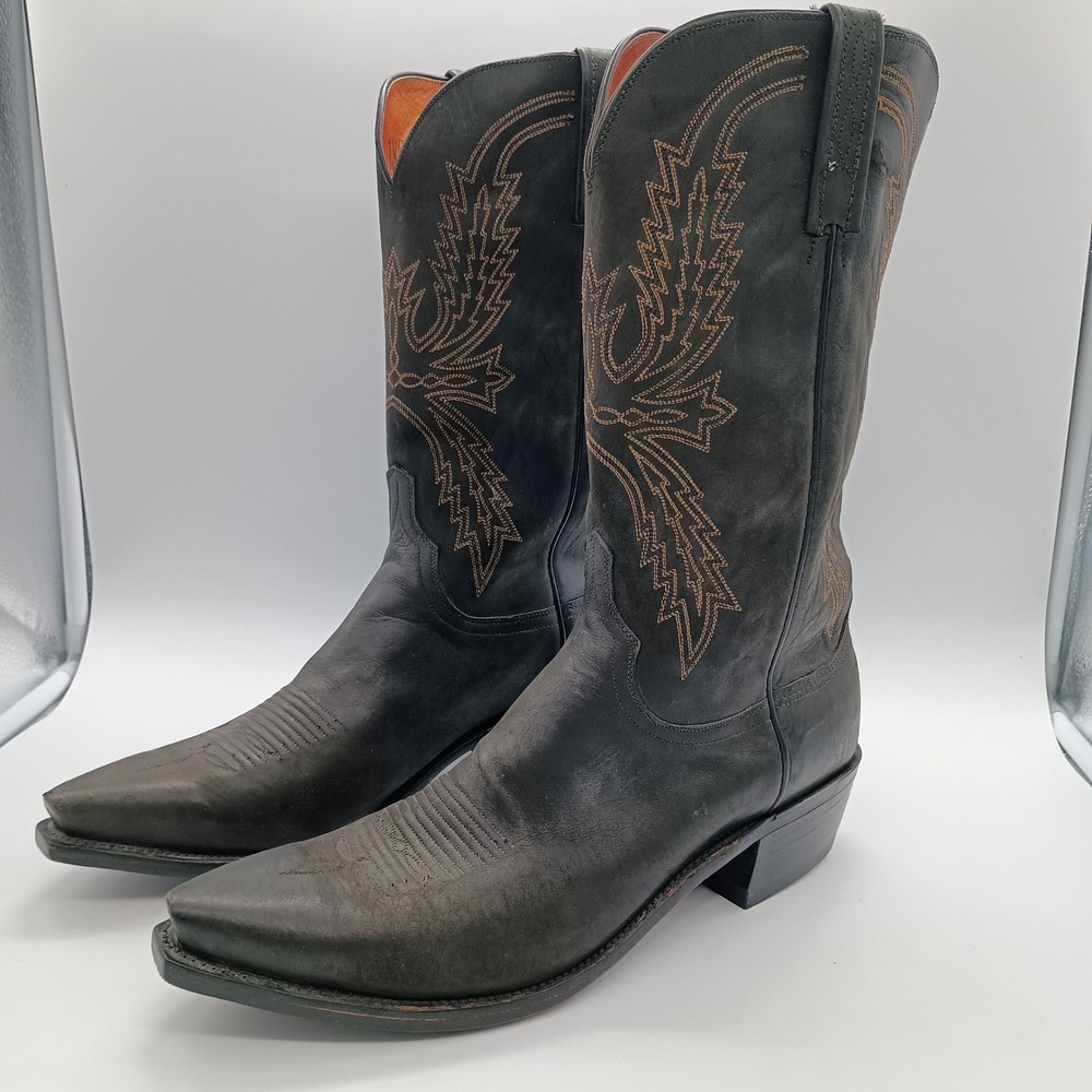 Lucchese 1883 Mens Black Leather Mad Dog Cowboy Boots N1560 Size 11.5 Extra Wide - Picture 6 of 14